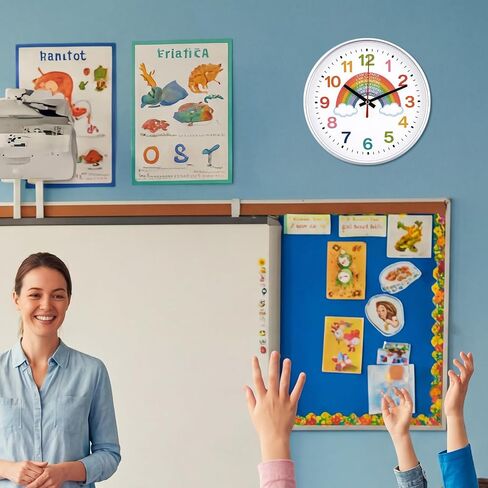 Gerrii Rainbow Wall Clock 8 Inch Learning Teaching Time Colorful Clock Silent Non Ticking Battery Operated for Classroom Bedroom School Homeschool Battery Operated Glass Lens in Kuwait