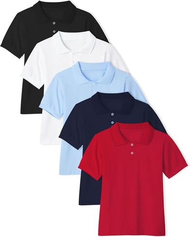5 Pack Girls' Polo Shirts Short Sleeve School Uniform T Shirt Soft Stretch Cotton Collared Top (Age 5-14) in Saudi Arabia