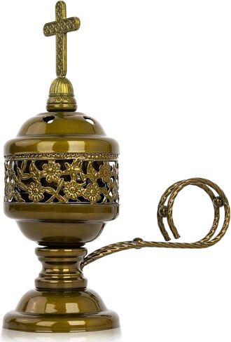 1 PCS Catholic Church Incense Holder with Cross Lid, Home&Altar Incense Burner, Charcoal Censer Incense Burner, Unique Meditation Gift, Frankincense Resin Bakhoor Burner (Bronze) in Saudi Arabia