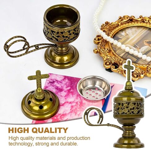 1 PCS Catholic Church Incense Holder with Cross Lid, Home&Altar Incense Burner, Charcoal Censer Incense Burner, Unique Meditation Gift, Frankincense Resin Bakhoor Burner (Bronze) in Saudi Arabia