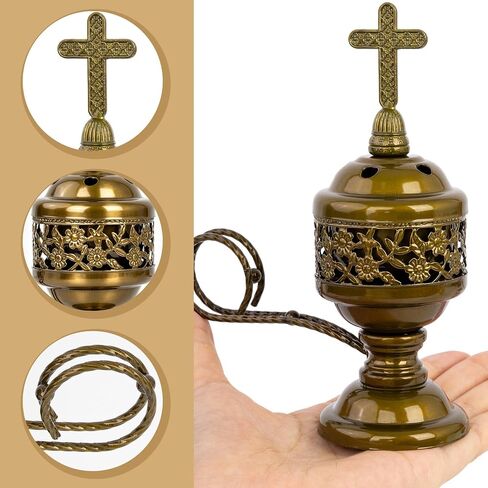 1 PCS Catholic Church Incense Holder with Cross Lid, Home&Altar Incense Burner, Charcoal Censer Incense Burner, Unique Meditation Gift, Frankincense Resin Bakhoor Burner (Bronze) in Saudi Arabia