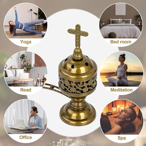1 PCS Catholic Church Incense Holder with Cross Lid, Home&Altar Incense Burner, Charcoal Censer Incense Burner, Unique Meditation Gift, Frankincense Resin Bakhoor Burner (Bronze) in Saudi Arabia