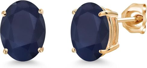 جوهرة ستون كينغ 14K الذهب الأصفر البيضاوي 9X7MM الأحجار الكريمة جوهرة الميلاد أقراط | الشق المزدوج | أقراط ذهبية للنساء والرجال in Kuwait