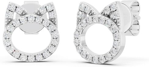 Dazzlingrock Collection 0.25 Ctw Natural Round White Diamond Kitty Cat Stud Earrings for Her in 925 Sterling Silver in Push Back in Kuwait