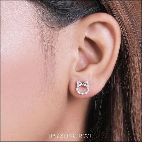 Dazzlingrock Collection 0.25 Ctw Natural Round White Diamond Kitty Cat Stud Earrings for Her in 925 Sterling Silver in Push Back in Kuwait