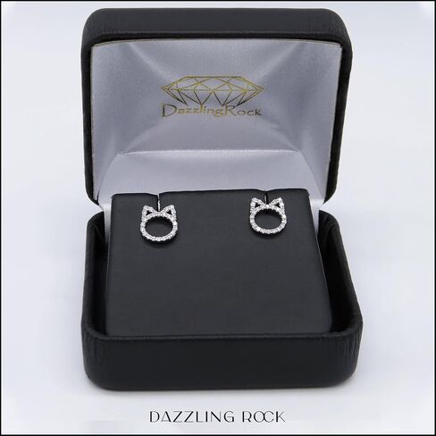 Dazzlingrock Collection 0.25 Ctw Natural Round White Diamond Kitty Cat Stud Earrings for Her in 925 Sterling Silver in Push Back in Kuwait