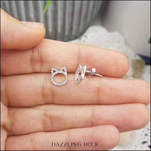 Dazzlingrock Collection 0.25 Ctw Natural Round White Diamond Kitty Cat Stud Earrings for Her in 925 Sterling Silver in Push Back in Kuwait