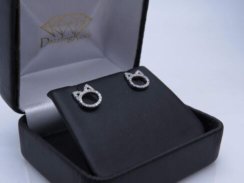 Dazzlingrock Collection 0.25 Ctw Natural Round White Diamond Kitty Cat Stud Earrings for Her in 925 Sterling Silver in Push Back in Kuwait