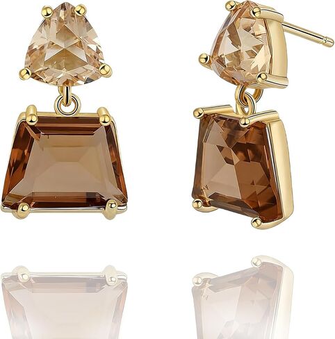 Brown Crystal Earrings for Women Hypoallergenic Amber Color Stud Earrings Geometric Natural Crystal Earring Trendy Jewelry Gift in Saudi Arabia