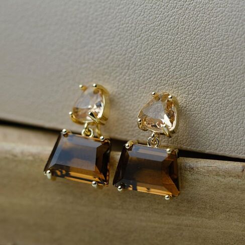 Brown Crystal Earrings for Women Hypoallergenic Amber Color Stud Earrings Geometric Natural Crystal Earring Trendy Jewelry Gift in Saudi Arabia