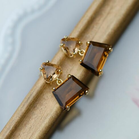 Brown Crystal Earrings for Women Hypoallergenic Amber Color Stud Earrings Geometric Natural Crystal Earring Trendy Jewelry Gift in Saudi Arabia