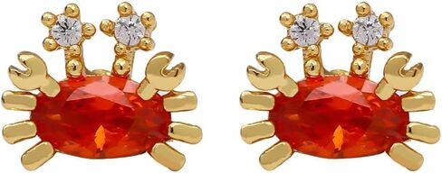 Dainty Crab Lobster Stud Earrings Red Cubic Zirconia 18K Gold Plated Tiny Cute Ocean Animals Earrings for Women in Kuwait
