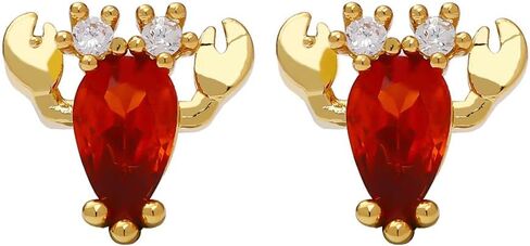 Dainty Crab Lobster Stud Earrings Red Cubic Zirconia 18K Gold Plated Tiny Cute Ocean Animals Earrings for Women in Kuwait