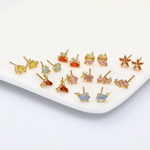 Dainty Crab Lobster Stud Earrings Red Cubic Zirconia 18K Gold Plated Tiny Cute Ocean Animals Earrings for Women in Kuwait