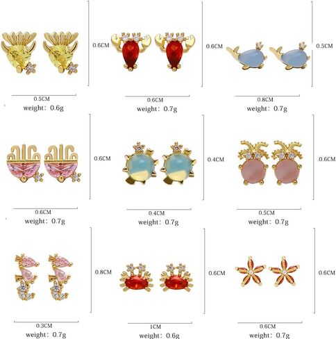 Dainty Crab Lobster Stud Earrings Red Cubic Zirconia 18K Gold Plated Tiny Cute Ocean Animals Earrings for Women in Kuwait