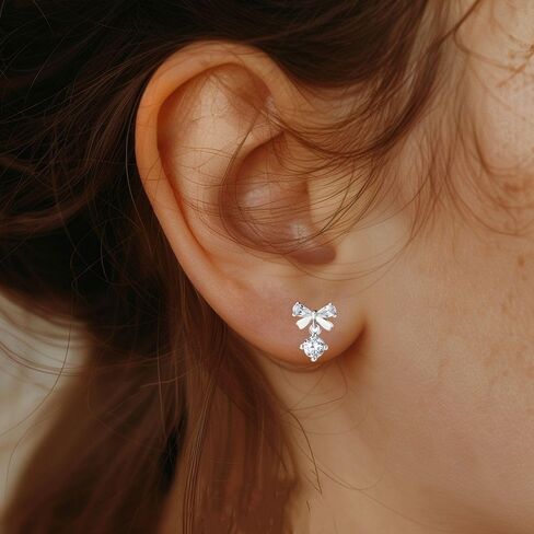 925 Sterling Silver Bow Drop Dangle Earrings,Bowknot Stud Earrings Ribbon Bow Studs for Women in Saudi Arabia