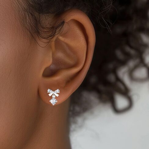925 Sterling Silver Bow Drop Dangle Earrings,Bowknot Stud Earrings Ribbon Bow Studs for Women in Saudi Arabia