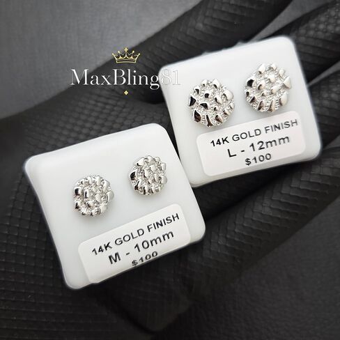 Unisex 925 Sterling Silver Plated Brass Nugget Cookie Round Circle Stud Fashion Earrings Earrings 10mm/12mm For Men, Women in Saudi Arabia