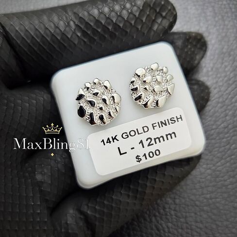Unisex 925 Sterling Silver Plated Brass Nugget Cookie Round Circle Stud Fashion Earrings Earrings 10mm/12mm For Men, Women in Saudi Arabia