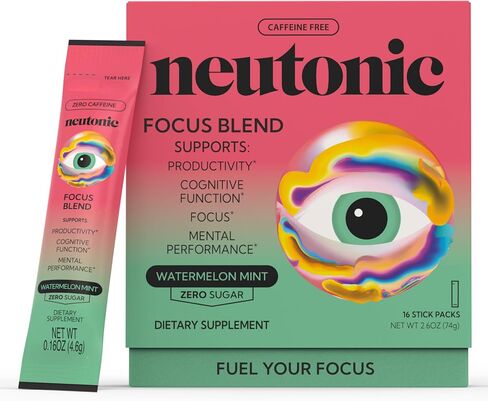 Neutonic Nootropic Focus Blend Powder | Watermelon Mint 16 Sticks | Caffeine Free, Zero Sugar | Support Memory, Mental Clarity, Cognitive Function | Boost Focus, Energy, Brain Health in Kuwait
