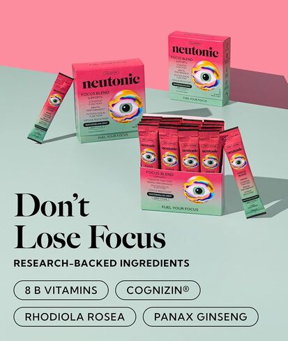 Neutonic Nootropic Focus Blend Powder | Watermelon Mint 16 Sticks | Caffeine Free, Zero Sugar | Support Memory, Mental Clarity, Cognitive Function | Boost Focus, Energy, Brain Health in Kuwait