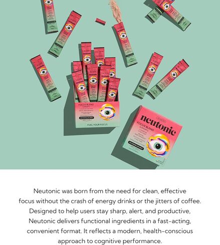 Neutonic Nootropic Focus Blend Powder | Watermelon Mint 16 Sticks | Caffeine Free, Zero Sugar | Support Memory, Mental Clarity, Cognitive Function | Boost Focus, Energy, Brain Health in Kuwait