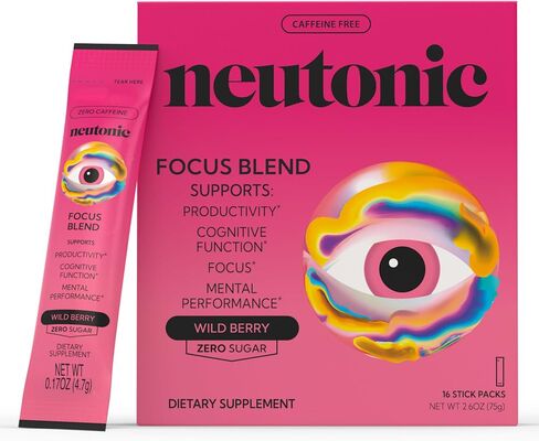 Neutonic Nootropic Focus Blend Powder | Watermelon Mint 16 Sticks | Caffeine Free, Zero Sugar | Support Memory, Mental Clarity, Cognitive Function | Boost Focus, Energy, Brain Health in Kuwait