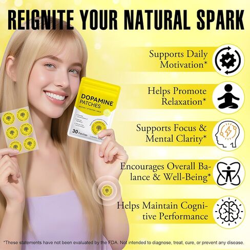 Dopamine Patches,30 Vegan Mood Boost & Positivity Support,Mood Support Patches,Supports Dopamine & Daily Mental Wellness,Plant-Based Formula,for Men Women (1) in Kuwait