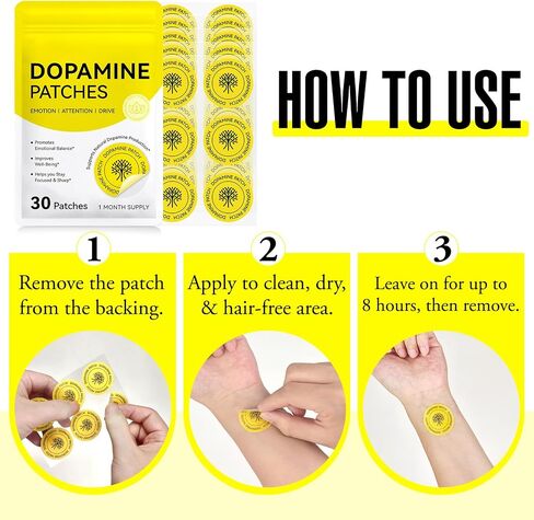 Dopamine Patches,30 Vegan Mood Boost & Positivity Support,Mood Support Patches,Supports Dopamine & Daily Mental Wellness,Plant-Based Formula,for Men Women (1) in Kuwait