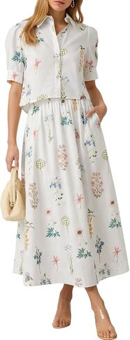 Tankaneo Womens 2 Piece Floral Skirt Sets Puff Sleeve Blouse and Elastic Waist Matching Set Vacation Outfits in Kuwait