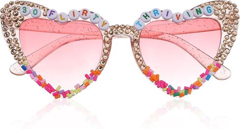 30 Flirty Thriving Birthday Glasses, Pink Heart-Shaped Sunglasses, Funny 30th Birthday Party Accessories and Gifts for Women in Saudi Arabia