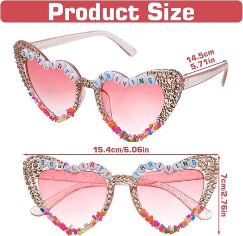 30 Flirty Thriving Birthday Glasses, Pink Heart-Shaped Sunglasses, Funny 30th Birthday Party Accessories and Gifts for Women in Saudi Arabia