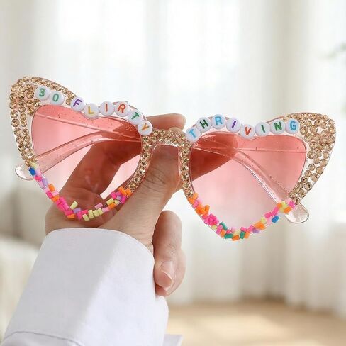 30 Flirty Thriving Birthday Glasses, Pink Heart-Shaped Sunglasses, Funny 30th Birthday Party Accessories and Gifts for Women in Saudi Arabia