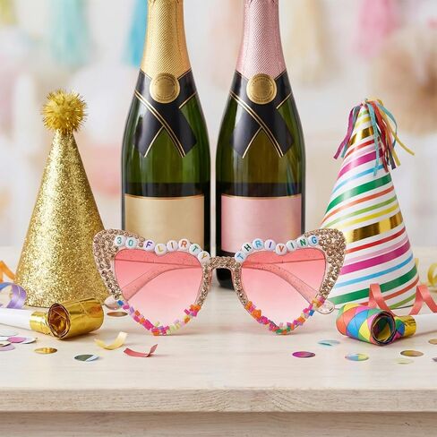 30 Flirty Thriving Birthday Glasses, Pink Heart-Shaped Sunglasses, Funny 30th Birthday Party Accessories and Gifts for Women in Saudi Arabia