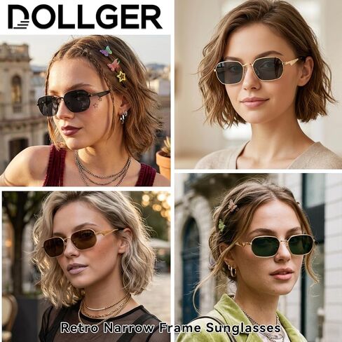 Dollger Retro Rectangle Sunglasses for Women Men Small Narrow Square Metal Frame UV400 Protection Hip Hop Sun Glasses in Kuwait