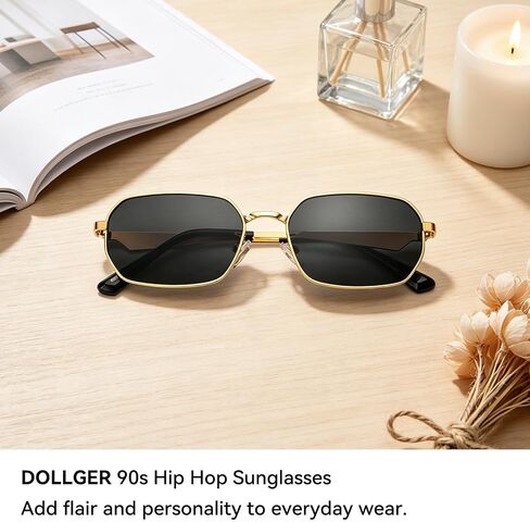 Dollger Retro Rectangle Sunglasses for Women Men Small Narrow Square Metal Frame UV400 Protection Hip Hop Sun Glasses in Kuwait