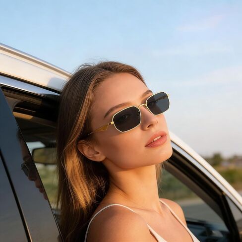 Dollger Retro Rectangle Sunglasses for Women Men Small Narrow Square Metal Frame UV400 Protection Hip Hop Sun Glasses in Kuwait