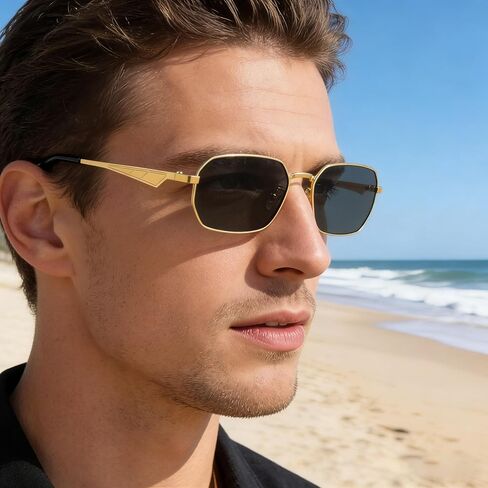 Dollger Retro Rectangle Sunglasses for Women Men Small Narrow Square Metal Frame UV400 Protection Hip Hop Sun Glasses in Kuwait