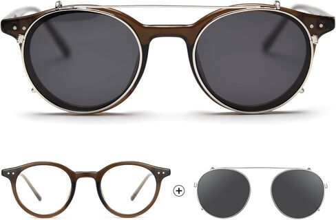 Cyxus 2-in-1 Clip On Polarized Sunglasses & Blue Light Blocking Glasses, Retro Round TR90 Acetate Computer Eyewear in Kuwait