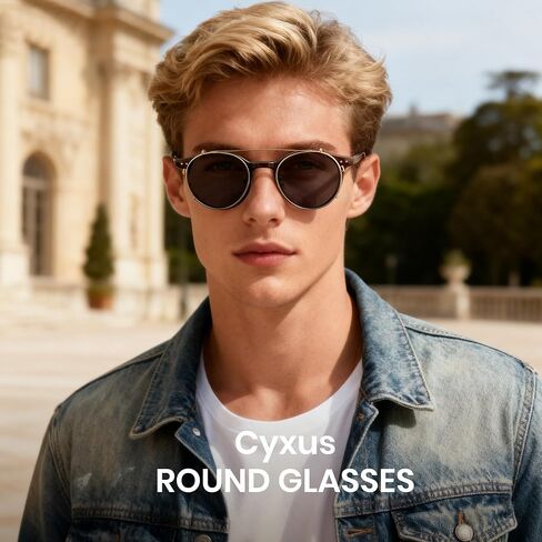 Cyxus 2-in-1 Clip On Polarized Sunglasses & Blue Light Blocking Glasses, Retro Round TR90 Acetate Computer Eyewear in Kuwait