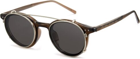 Cyxus 2-in-1 Clip On Polarized Sunglasses & Blue Light Blocking Glasses, Retro Round TR90 Acetate Computer Eyewear in Kuwait