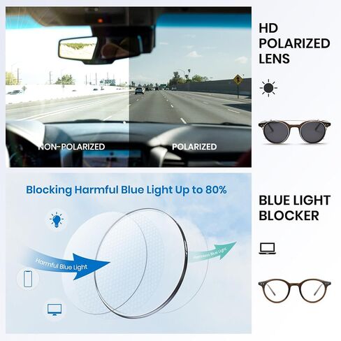 Cyxus 2-in-1 Clip On Polarized Sunglasses & Blue Light Blocking Glasses, Retro Round TR90 Acetate Computer Eyewear in Kuwait