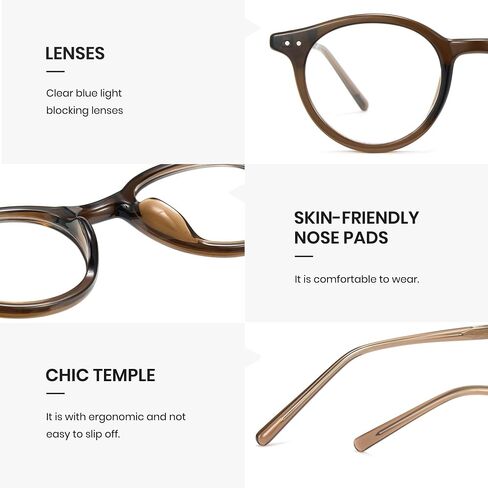 Cyxus 2-in-1 Clip On Polarized Sunglasses & Blue Light Blocking Glasses, Retro Round TR90 Acetate Computer Eyewear in Kuwait