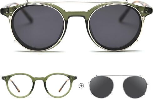 Cyxus 2-in-1 Clip On Polarized Sunglasses & Blue Light Blocking Glasses, Retro Round TR90 Acetate Computer Eyewear in Kuwait