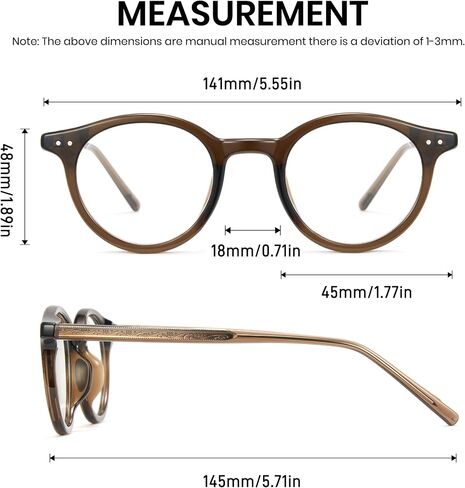 Cyxus 2-in-1 Clip On Polarized Sunglasses & Blue Light Blocking Glasses, Retro Round TR90 Acetate Computer Eyewear in Kuwait