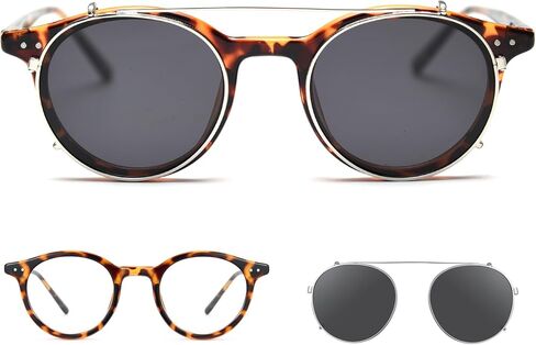 Cyxus 2-in-1 Clip On Polarized Sunglasses & Blue Light Blocking Glasses, Retro Round TR90 Acetate Computer Eyewear in Kuwait