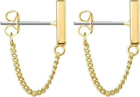 Chain Earrings for Women Small Sterling Silver Post Bar Drop Dangle Earrings Minimalist Stud Earring Hypoallergenic Dangly Jewelry Gift in Saudi Arabia