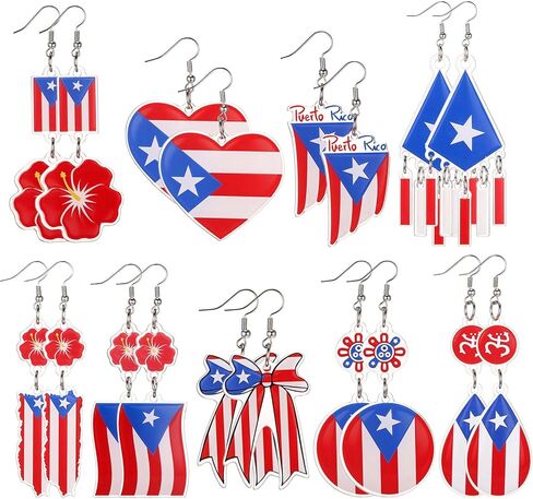 Nosiny Pairs Puerto Rico Earrings Set for Women Acrylic Dangle Earrings Gifts Puerto Rican Flag Patriotic Jewelry for July 4th Party Favor Souvenirs Parade Decor in Kuwait