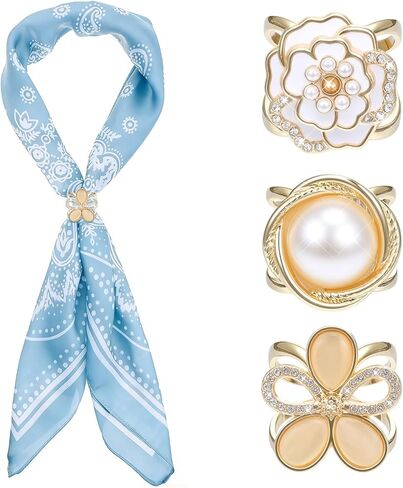 3PCS Scarf Rings for Women, Elegant Pearl Scarf Buckle Metal Scarves Clips Scarves Pin Shawl Clip Buckle Slides for Women in Kuwait