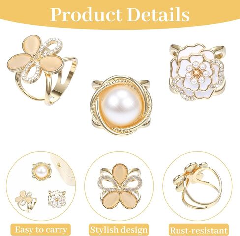 3PCS Scarf Rings for Women, Elegant Pearl Scarf Buckle Metal Scarves Clips Scarves Pin Shawl Clip Buckle Slides for Women in Kuwait